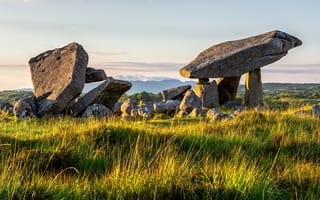 Картинка трава, камни, небо, поле, природа, ирландия
