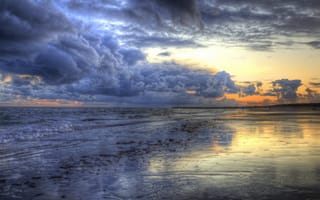 Картинка пляж, море, волна, природа, облака, буря, отражение, небо