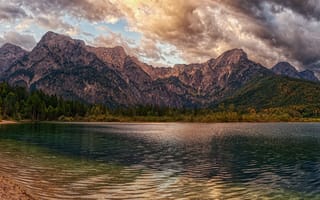 Картинка озеро, горы, ландшафт, облака, небо, австрия