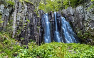Картинка водопад, деревья, природа, скала