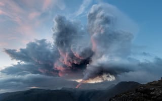 Картинка вулкан, дым, небо, исландия, пепел, fagradalsfjall