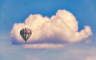 Картинка облака, природа, воздушный шар, небо, птицы
