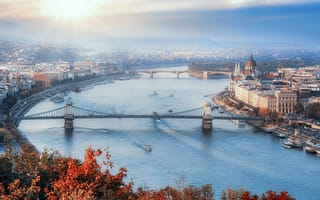 Картинка река, мост, венгрия, город, будапешт