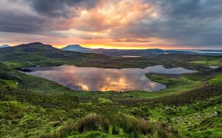 Картинка озеро, облака, небо, ландшафт, донегол, ирландия