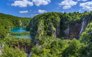 Картинка водопад, лес, хорватия, природа, плитвицкие озера, небо