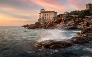Картинка море, италия, ливорно, castello del boccale, побережье, скалы, природа