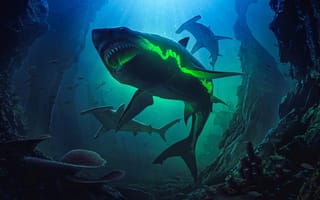 Картинка арт, акула, подводный мир