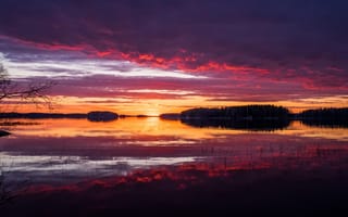 Картинка закат, отражение, финляндия, kallavesi lake, небо, природа, облака