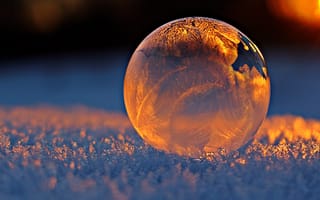 Картинка вечер, замороженный пузырек, зима, круглый, крупный план, легкий, лед, ледяной, мороз, мыльный пузырь, на открытом воздухе, простуда, пузырь, размытый, сфера, шарообразный