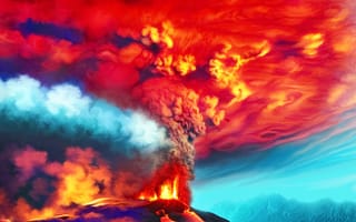 Картинка живопись, рисование, пламя, вулкан, типы вулканических извержений