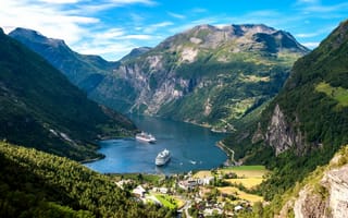 Картинка гейрангер, фьорд, водопад, гора, нагорье