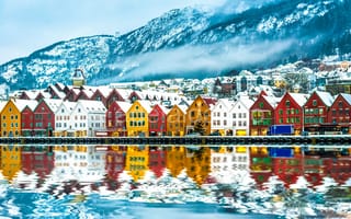 Картинка ФЛМ, фьорд, городок, снег, зима