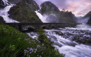 Картинка Ltefossen, водопад, гора, водоем, природа