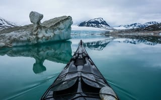 Картинка фьорд, Норвегия, байдарка, каноэ, вода