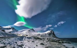 Картинка @outdoor, myrland, nordland, Аврора, вечер, геологические формации, геология, горный хребет, горы, дикая природа, живописный, заснеженные горы, зима, идиллический, красивая природа, мирный, на открытом воздухе, на природе, небо, норвегия, ночная фотосъемка, ночь, облака, облачность, облачный, облачный пейзаж, окружающая среда, пейзаж, природа, простуда, Северное сияние, скалистые горы, скалистый, скалы, скальное образование, снег, снежный, спокойный, фото природы, эрозия
