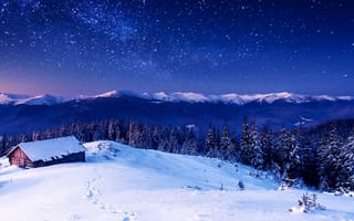 Картинка гора, зима, горный рельеф, снег, горный хребет