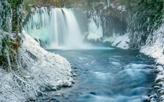Картинка водопад, зима, водоем, природа, гидроресурсы
