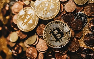 Картинка bitcoins, Ассорти, блестящий, богатство, деньги, изобилие, круглый, крупный план, монеты, центов, цифровая валюта