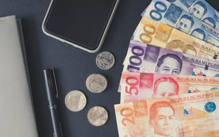 Картинка flat lay, банкноты, бумажные счета, валюта, деньги, монеты, наличные, песо, сбережения, составление бюджета, Филиппины