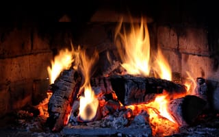Картинка дрова, камин, огонь, пламя, тепло
