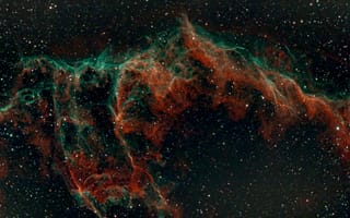 Картинка cygnus, абстрактный, Астрономия, астрофизика, Астро, вселенная, вуаль, звезды, зеленый, космос, красный, нгк 6995, Световых лет, телескоп, туманность