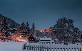 Картинка деревни, деревня, живописный, забор, зима, пейзаж, снег