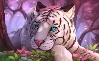 Картинка Белый тигр, тигр, кошачьих, живопись, Лев