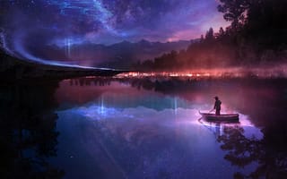 Картинка ночь, природа, пурпур, природный ландшафт, отражение