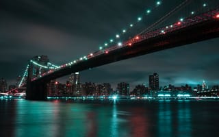 Картинка Бруклинский мост, ночь, городской пейзаж, город, мост