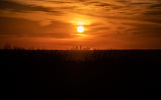 Картинка закат, Кливленд, восход солнца, солнце, горизонт