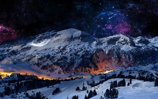 Картинка снег, гора, природа, зима, горный рельеф