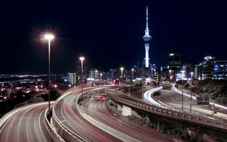 Картинка Перекресток-Спагетти, спагетти, Новая Зеландия, ночь, городской район