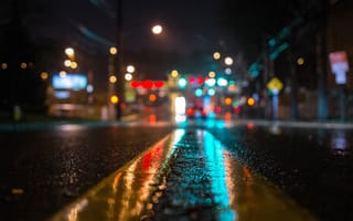 Картинка ночь, вода, свет, городской район, дождь