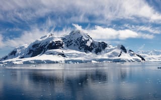 Картинка снег, море, Остров, гора, полярные льды