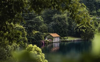 Обои озеро, природный ландшафт, природа, зеленый, вода