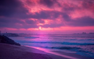 Картинка закат, горизонт, послесвечение, водоем, море