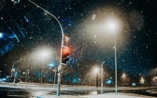 Картинка снег, ночь, зима, уличный фонарь, астрономический объект