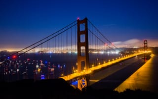 Обои мост Golden Gate, мост, подвесной мост, вантовый мост, ночь