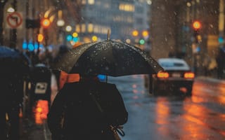 Картинка дождь, погода, зонтик, городской район, ночь