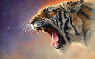 Картинка тигр, рев, живая природа, бенгальский тигр, кошачьих