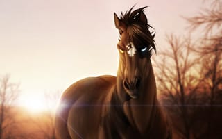 Картинка Мустанг, цифровое искусство, арт, конь, волосы