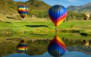 Картинка воздушный шар, воздушный шарик, полеты на воздушном шаре, природа, отражение