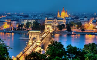 Картинка узкий цепной мост, Святого Иштвана, Здание Венгерского Парламента, ориентир, городской пейзаж