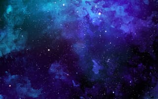 Картинка акварельная живопись, космос, графика, пурпур, синий