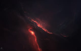 Картинка красный цвет, лава, свет, атмосфера, облако