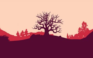 Картинка Firewatch, векторная графика, красный цвет, дерево, природный ландшафт