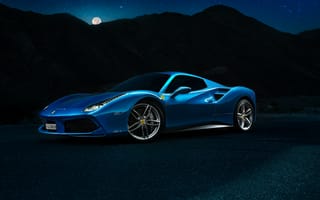 Обои синий феррари ночью, легковые автомобили, SF90 Ferrari на Женевском автосалоне, ferrari 488 трек паук, Ferrari