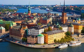 Картинка Стокгольм, прокат автомобилей, город, вода, здание