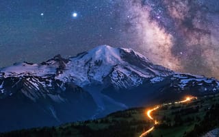 Картинка Млечный Путь, Mount Saint Helens, Галактика, атмосфера, гора