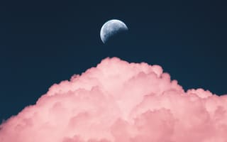 Картинка розовые облака и луна, суперлуние, луна, естественный спутник, облако